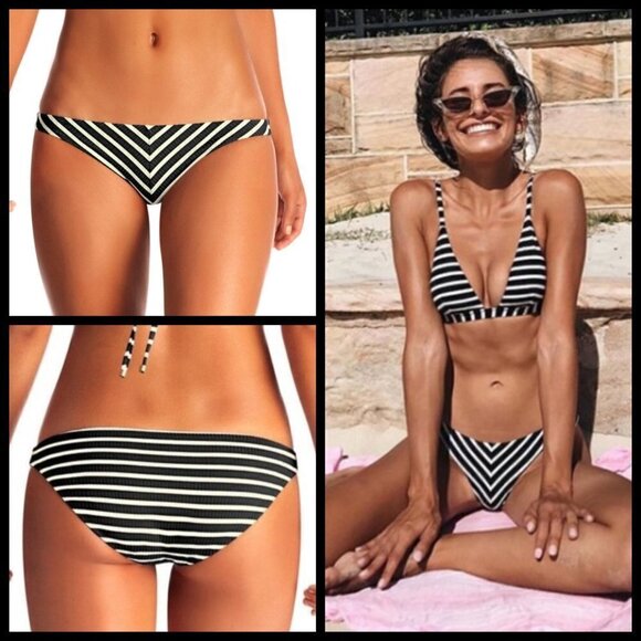 💕VITAMIN A💕 Marin Black Stripe Bikini Havana Crop Top + Tulum Bottom 6 S NWT - Picture 4 of 16